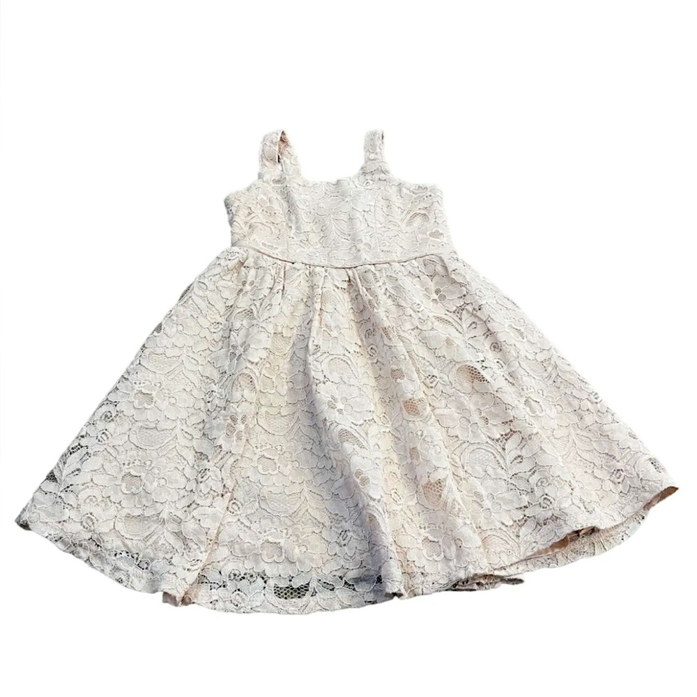 Zenzi Girls Size XS 4-5 Tiered Lace Dress Floral Pink, Sleeveless